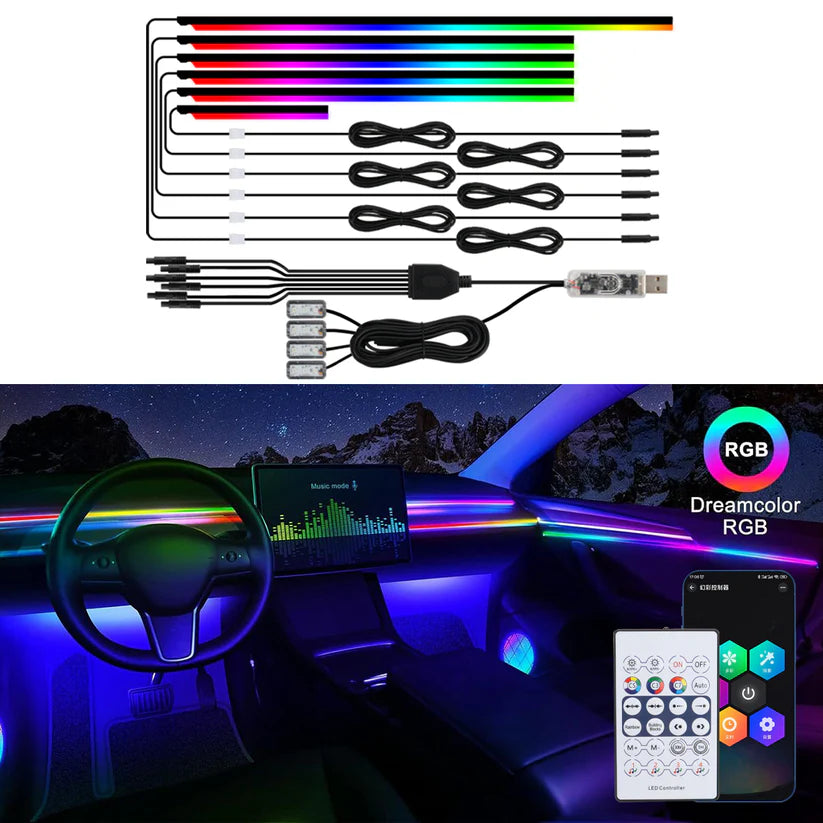 NeoFlow RGB Interior Car Light Kit – Dynamic Ambient LED Strips with App & Music Sync