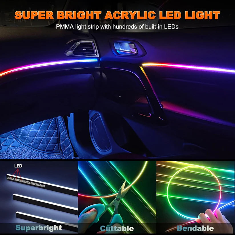 NeoFlow RGB Interior Car Light Kit – Dynamic Ambient LED Strips with App & Music Sync