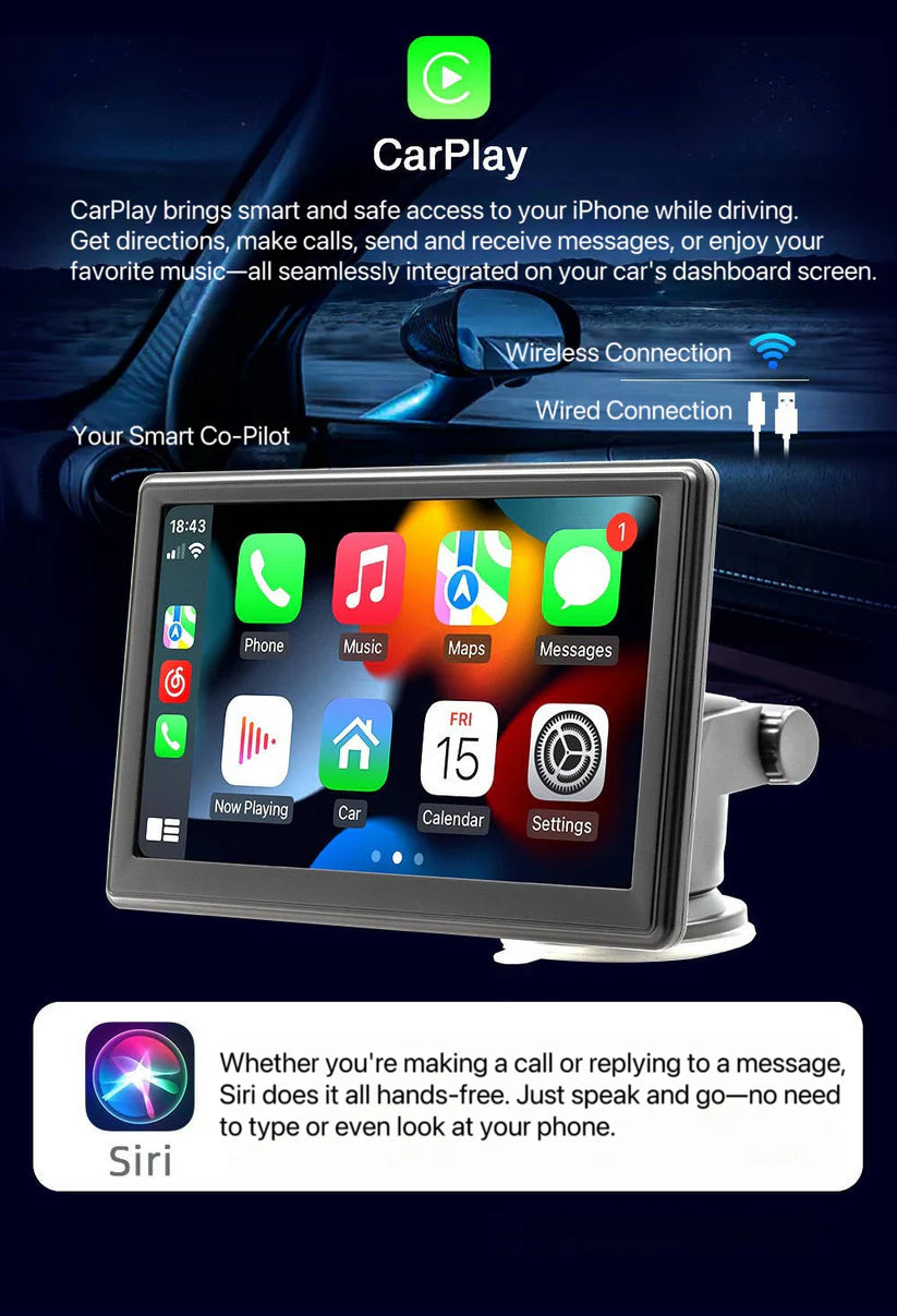 DriveSync 7- Wireless CarPlay & Android Auto Display – Smart Touchscreen for Any Car