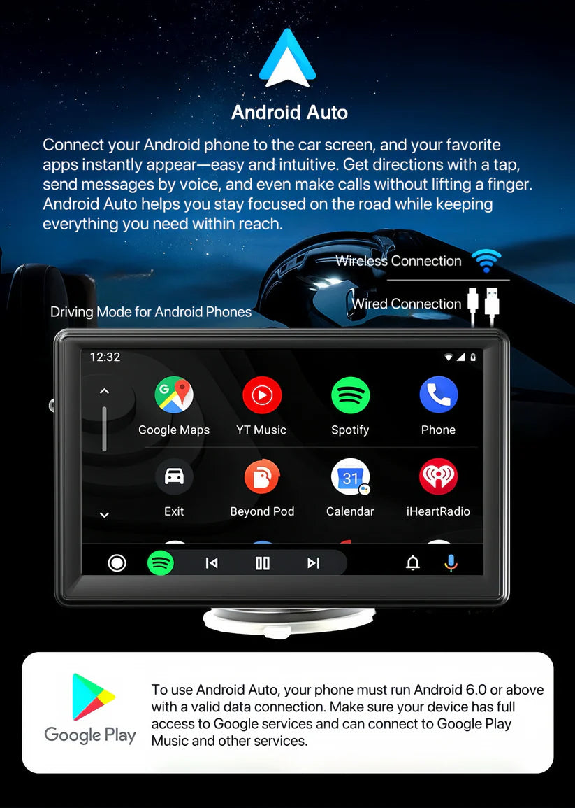 DriveSync 7- Wireless CarPlay & Android Auto Display – Smart Touchscreen for Any Car