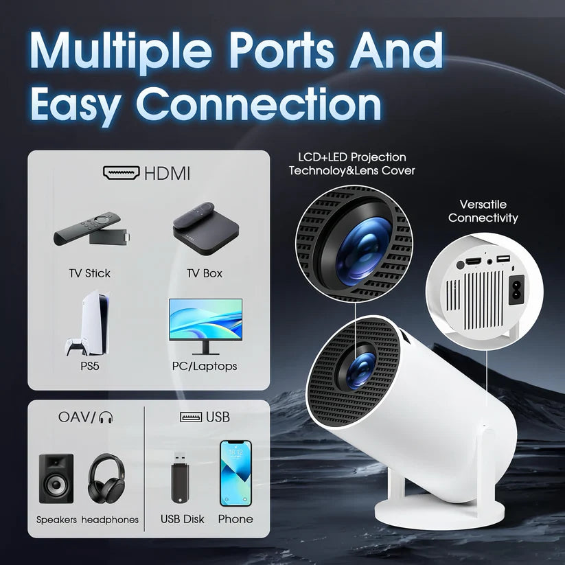 PocketBeam 180° Smart Mini Projector – Portable Home & Outdoor Cinema