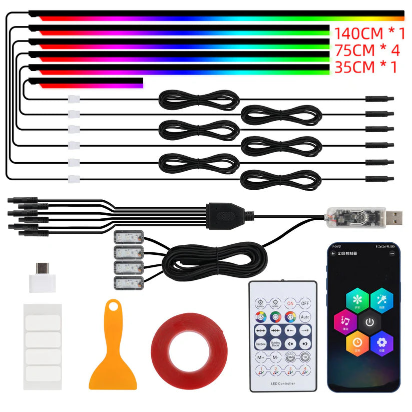NeoFlow RGB Interior Car Light Kit – Dynamic Ambient LED Strips with App & Music Sync