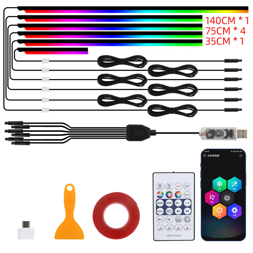 NeoFlow RGB Interior Car Light Kit – Dynamic Ambient LED Strips with App & Music Sync