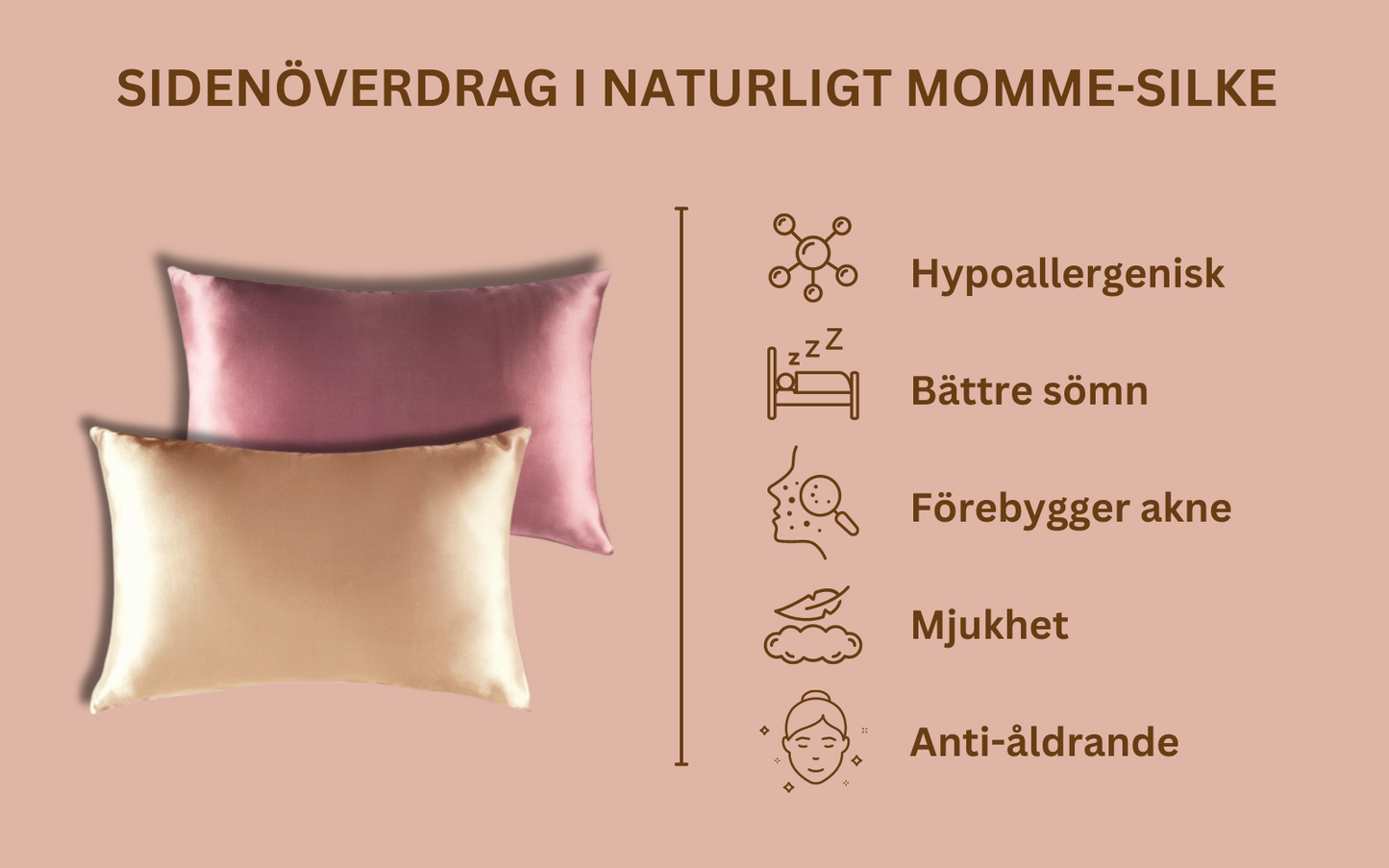 Silkesöverdrag för Hår och Hud, 22 Momme Naturligt Silkesörngott med Dold Dragkedja, Mjukt och Lent Ensidigt Rent Silkeskuddfodral