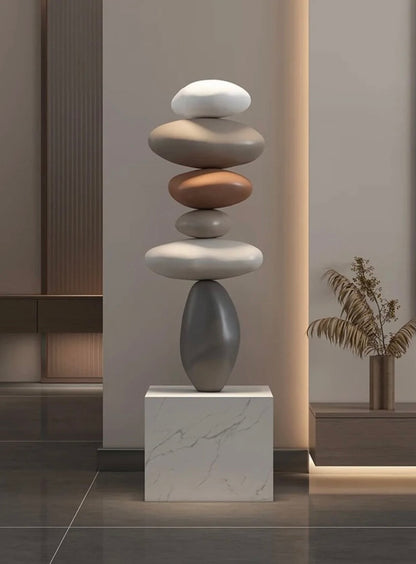 Glowing Stone – 80 cm Konststaty i Feng Shui-stil (Pastell / Monokrom)