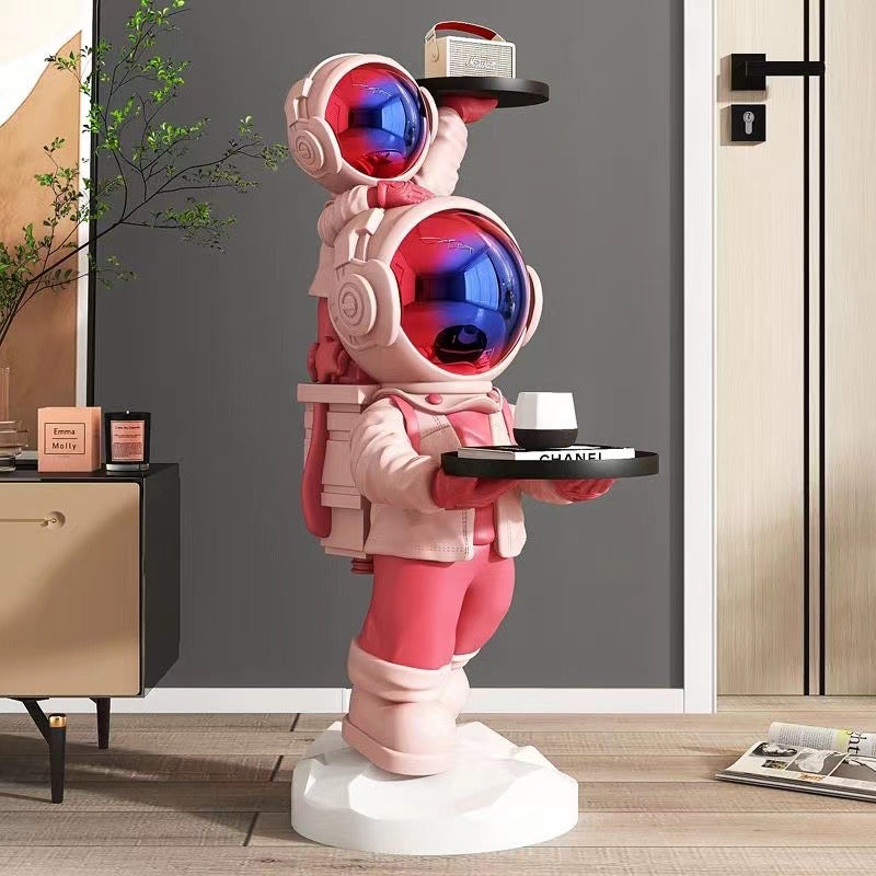 Dubbel Astronaut Dekorationsfigur med Serveringsbricka – Modern Design i Flera Färger