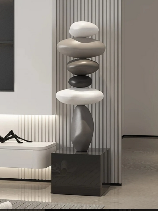 Glowing Stone – 80 cm Konststaty i Feng Shui-stil (Pastell / Monokrom)