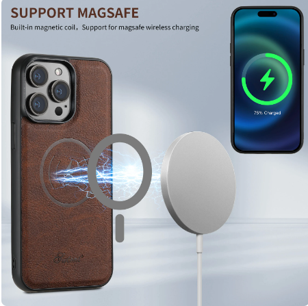 Magnetisk MagSafe-korthållare 2 i 1 lädertelefonfodral för iPhone 15 14 13 12 Pro Max SamsungS23 S22 Ultra Plus avtagbart skal