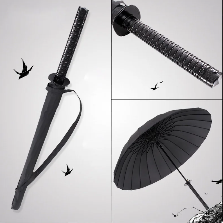 Kreativt Långt Handtag Stort vindtätt Samurai Sword Paraply Japansk Ninja-liknande Sun Regn Raka Paraplyer Automatisk Öppen