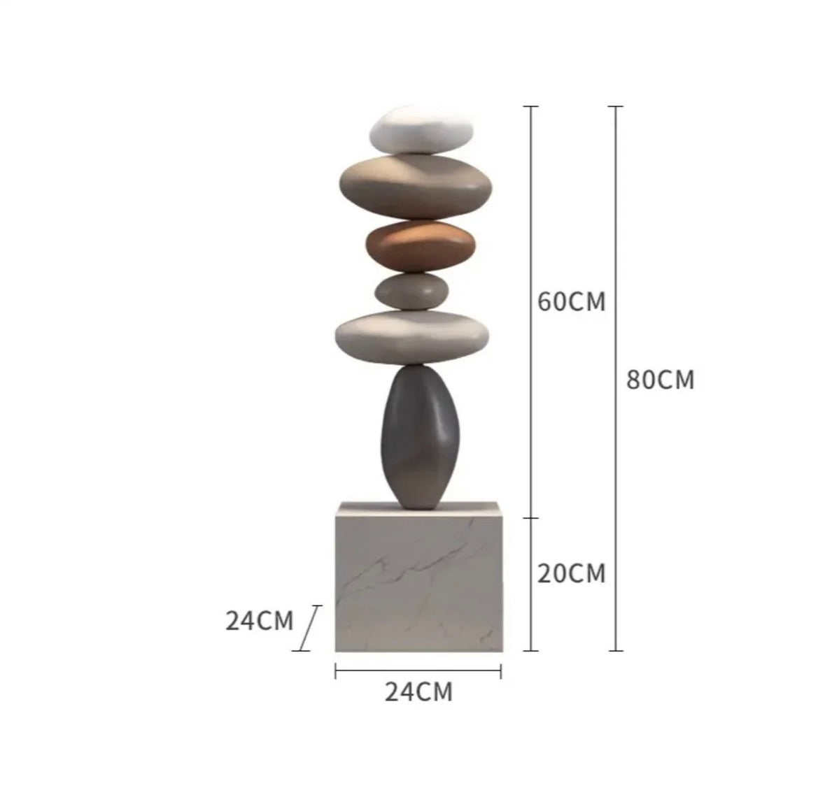 Glowing Stone – 80 cm Konststaty i Feng Shui-stil (Pastell / Monokrom)