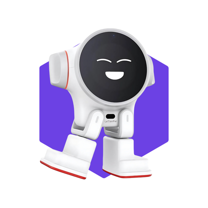 Närbild på Rux Robot med futuristisk design och AI-funktioner