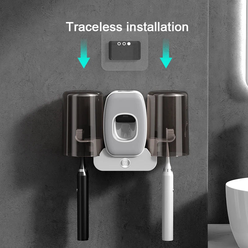 Väggmonterad elektrisk tandborste Förvaringshållare Tandborste Sterilisering UV-hållare Tandkrämspressare Badrumstillbehör