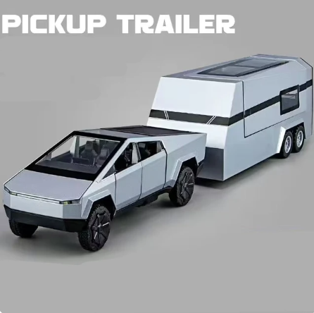 1/32 Tesla Cybertruck Pickup Trailer Legering Bilmodell Diecasts Metallleksak Terrängfordon Lastbilsmodell Ljud och lätt Barnpresenter