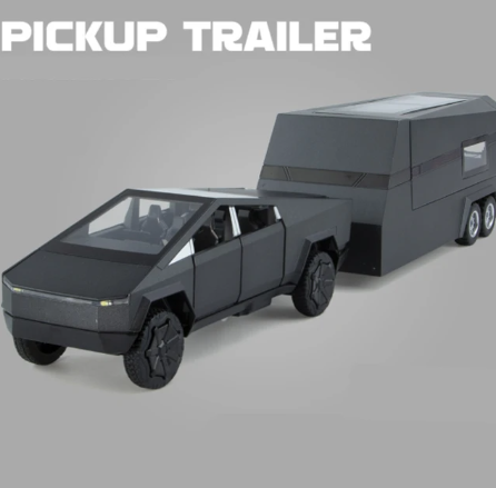 1/32 Tesla Cybertruck Pickup Trailer Legering Bilmodell Diecasts Metallleksak Terrängfordon Lastbilsmodell Ljud och lätt Barnpresenter