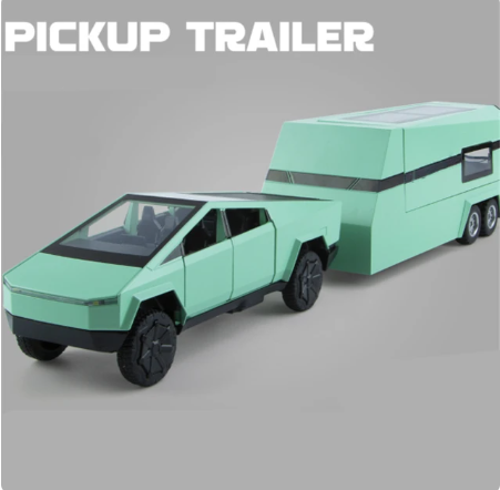 1/32 Tesla Cybertruck Pickup Trailer Legering Bilmodell Diecasts Metallleksak Terrängfordon Lastbilsmodell Ljud och lätt Barnpresenter