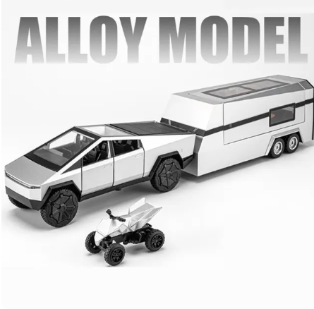 1/32 Tesla Cybertruck Pickup Trailer Legering Bilmodell Diecasts Metallleksak Terrängfordon Lastbilsmodell Ljud och lätt Barnpresenter