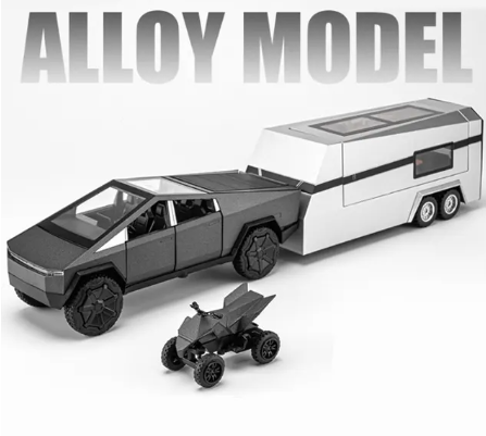 1/32 Tesla Cybertruck Pickup Trailer Legering Bilmodell Diecasts Metallleksak Terrängfordon Lastbilsmodell Ljud och lätt Barnpresenter