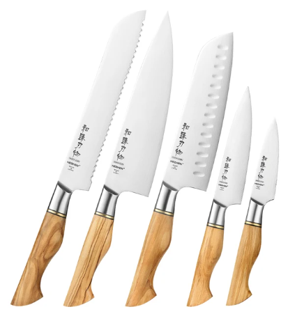 HEZHEN 1-5PC Knivset Sandivik 14C28N Stål Rostfritt Stål Kock Santoku Utility Skala Kökskniv För Kött Vass Kökskniv