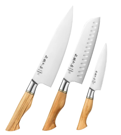 HEZHEN 1-5PC Knivset Sandivik 14C28N Stål Rostfritt Stål Kock Santoku Utility Skala Kökskniv För Kött Vass Kökskniv