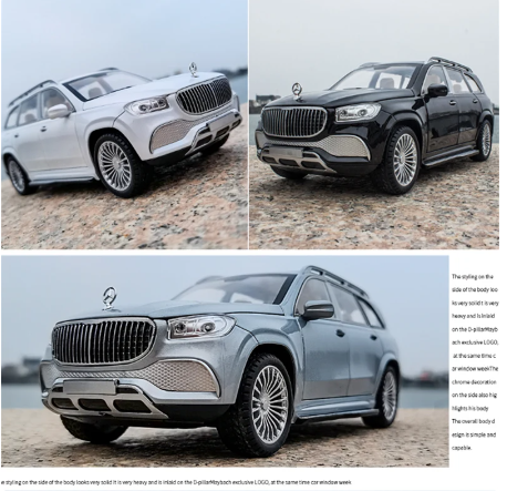 1:24 Maybach GLS-klass GLS600 Alloy Luxy Bilmodell Diecast Metal Leksaksfordon Bilmodell Simulering Ljud och ljus Barnleksakspresent