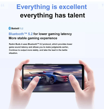 Xiaomi Redmi Buds 4 hörlurar Bluetooth 5.2 brusreducerande 2 mikrofoner trådlösa TWS hörlurar 30 timmars batteritid