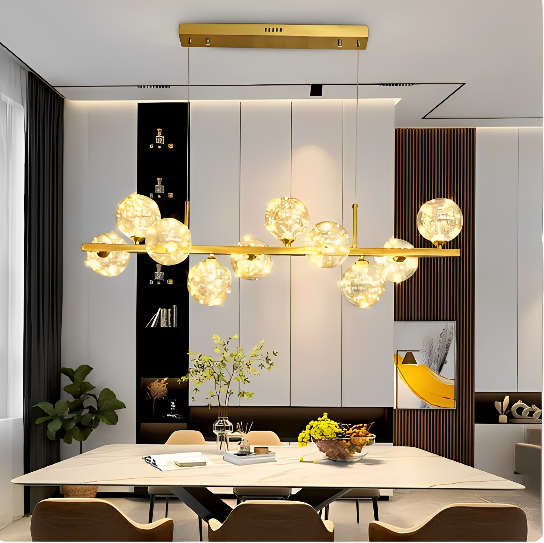 Modern hemmaljuskrona med varm LED-glöd, perfekt för en mysig och inbjudande atmosfär.
Modern home chandelier with warm LED glow, perfect for cozy and inviting atmospheres.